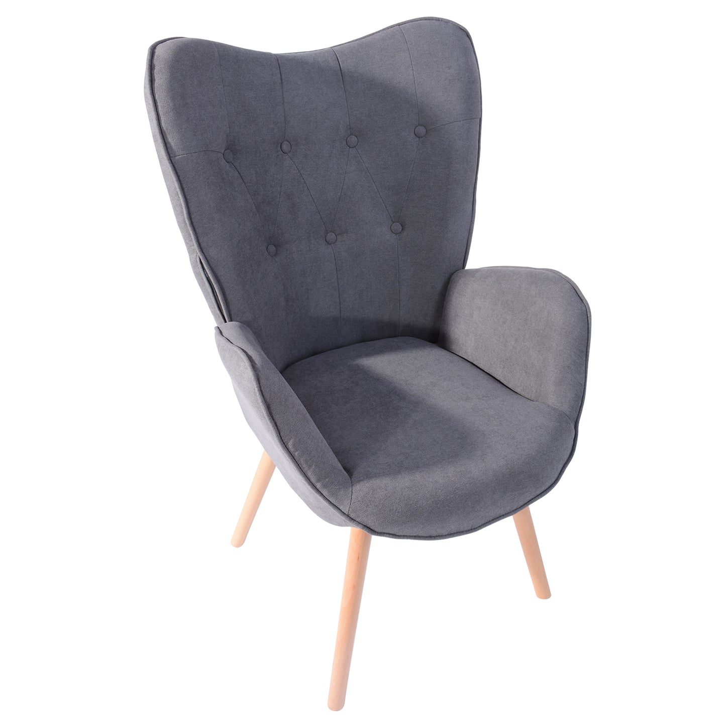 Fabric Accent Chair Modern Tufted Button Wingback Wooden Legs Kas