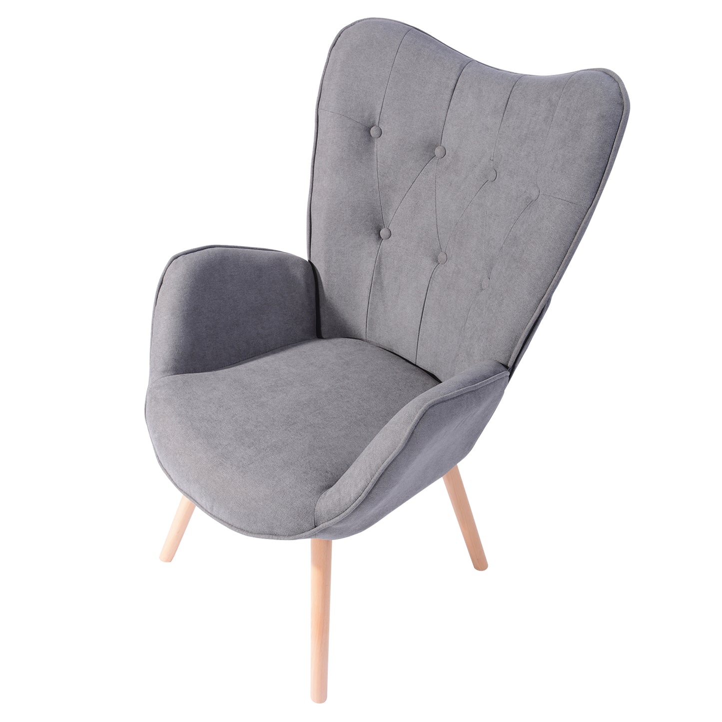 Fabric Accent Chair Modern Tufted Button Wingback Wooden Legs Kas