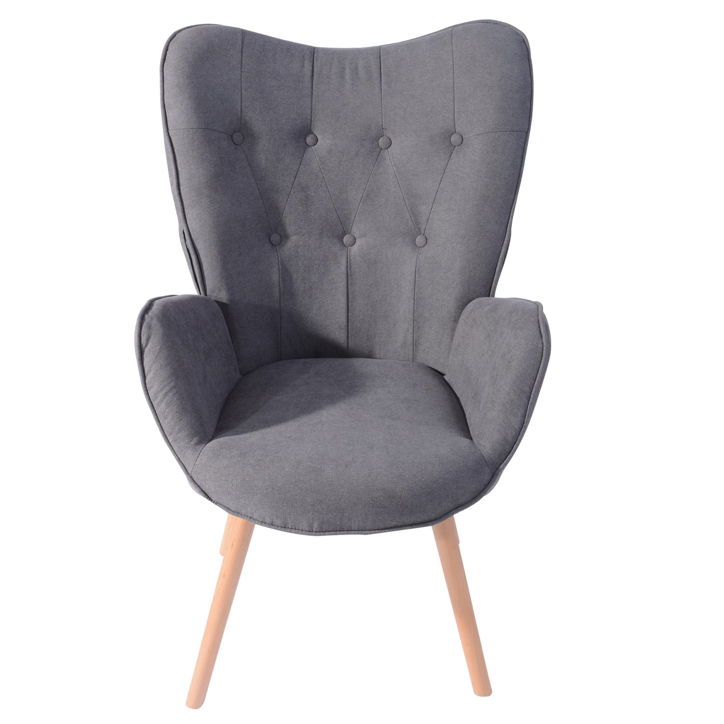 Fabric Accent Chair Modern Tufted Button Wingback Wooden Legs Kas