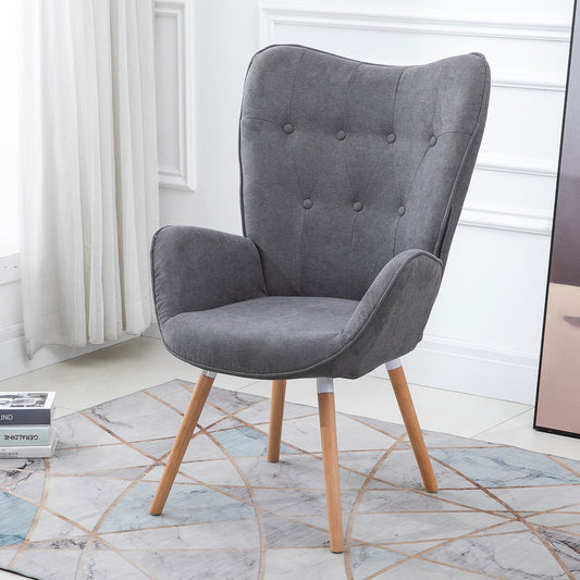 Fabric Accent Chair Modern Tufted Button Wingback Wooden Legs Kas