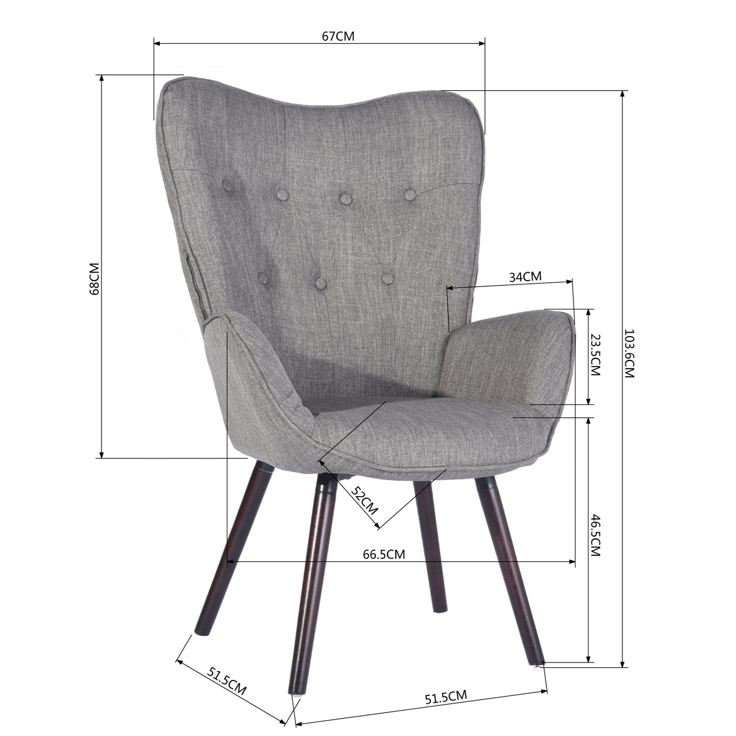 Fabric Accent Chair Modern Tufted Button Wingback Wooden Legs Kas