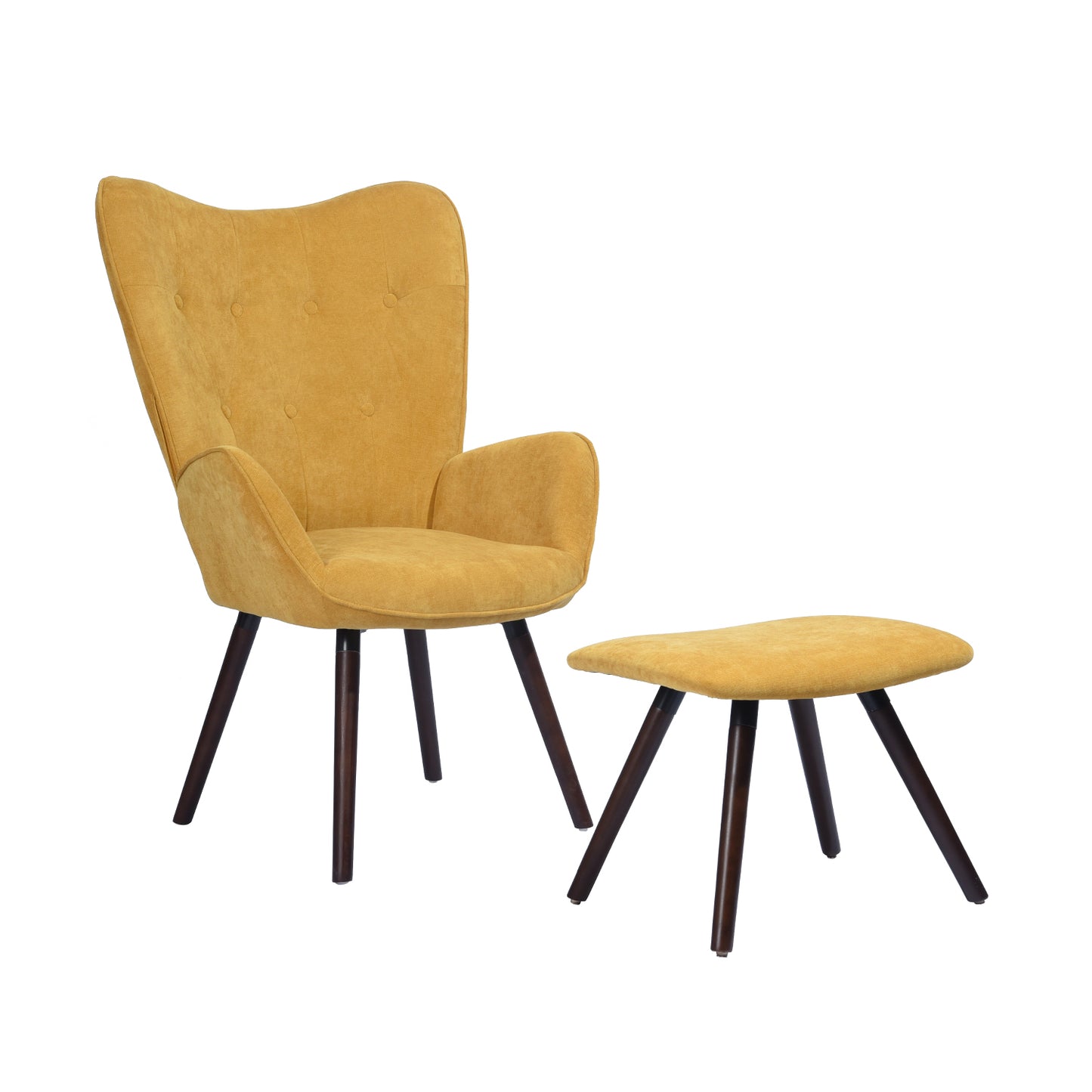 Velvet Accent Chair with Footrest Stool Tufted Button Wingback Wooden Legs Kas