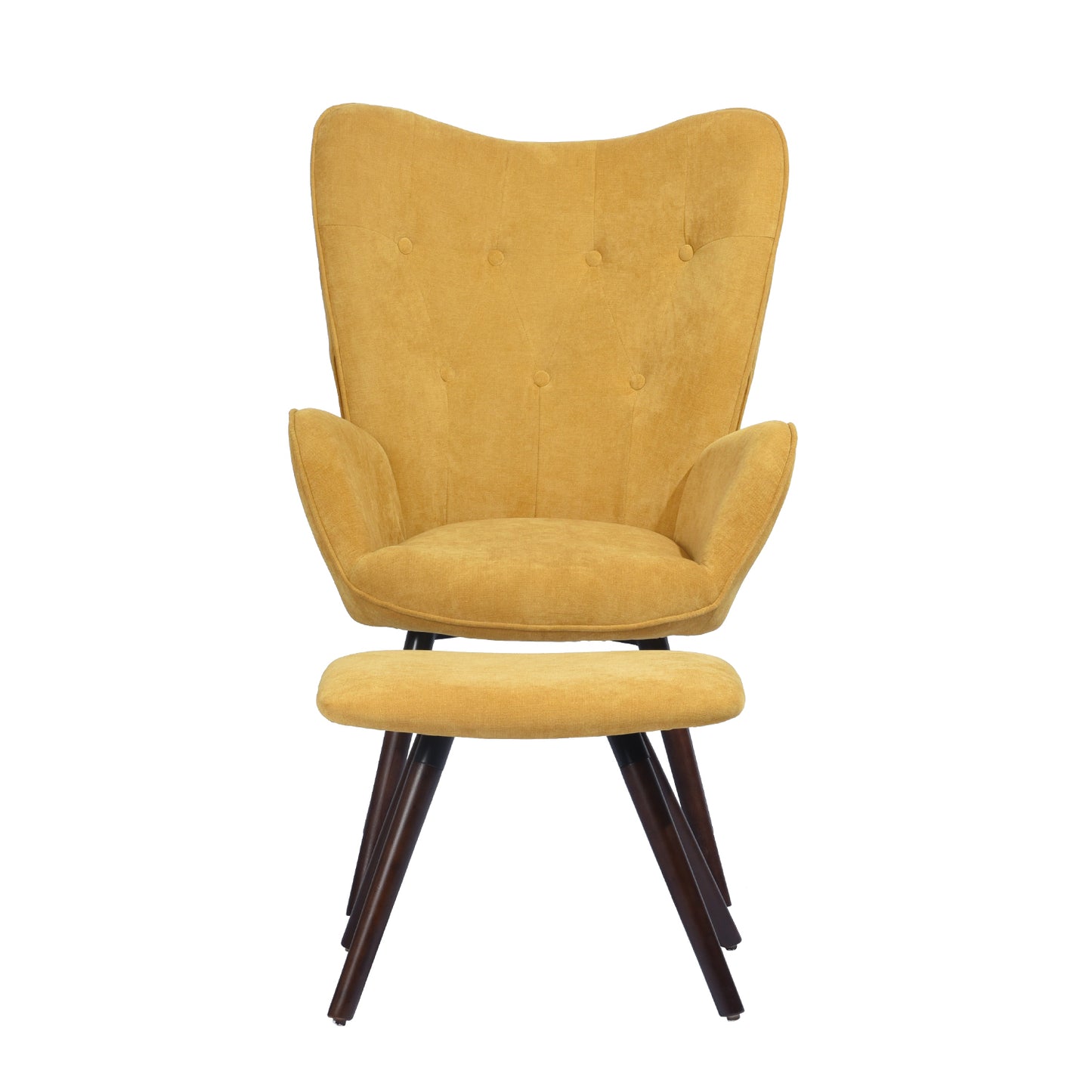Velvet Accent Chair with Footrest Stool Tufted Button Wingback Wooden Legs Kas