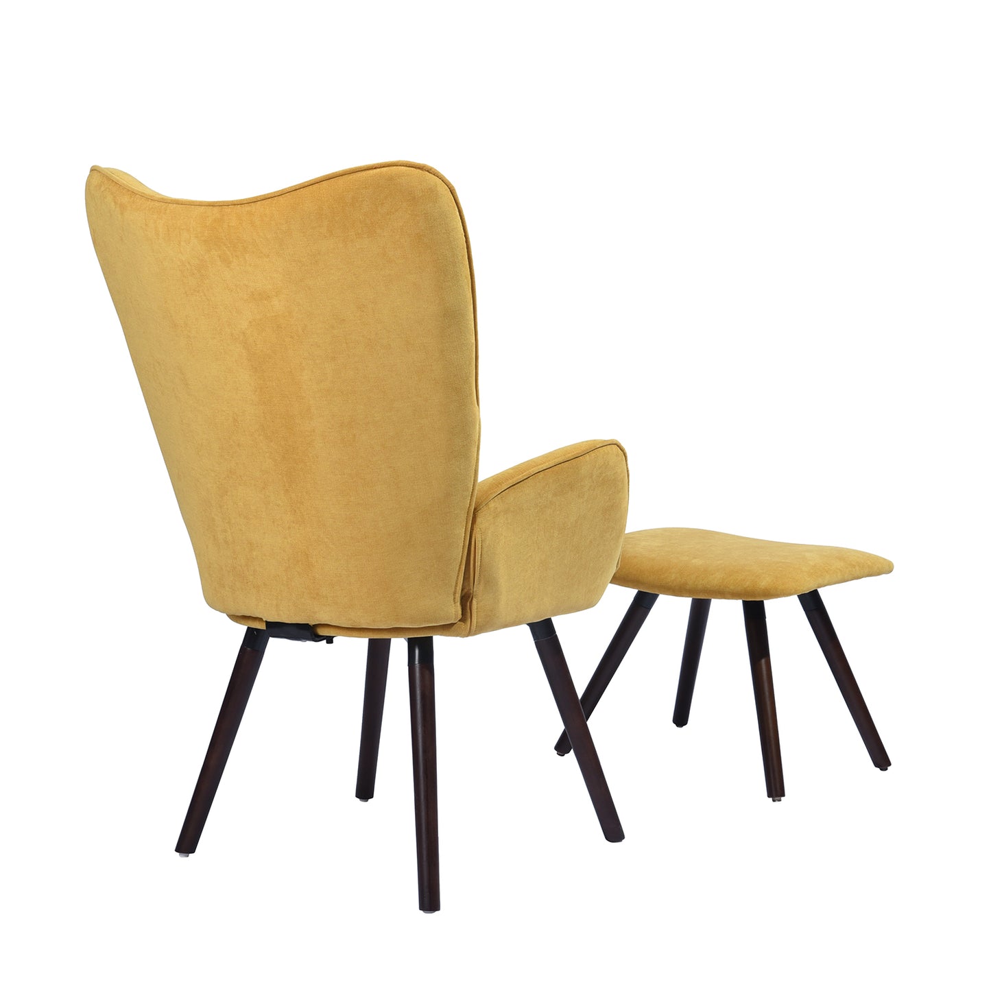 Velvet Accent Chair with Footrest Stool Tufted Button Wingback Wooden Legs Kas