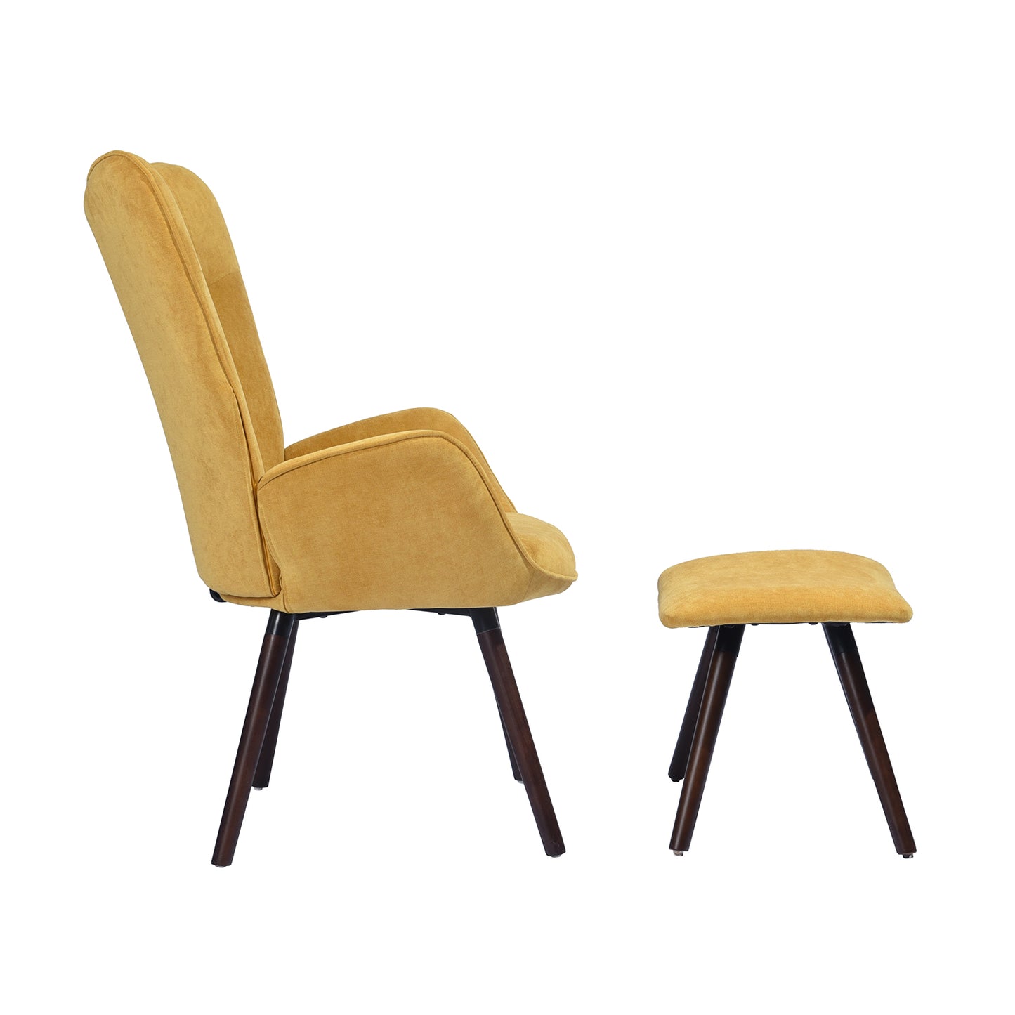 Velvet Accent Chair with Footrest Stool Tufted Button Wingback Wooden Legs Kas