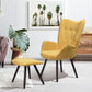 Velvet Accent Chair with Footrest Stool Tufted Button Wingback Wooden Legs Kas