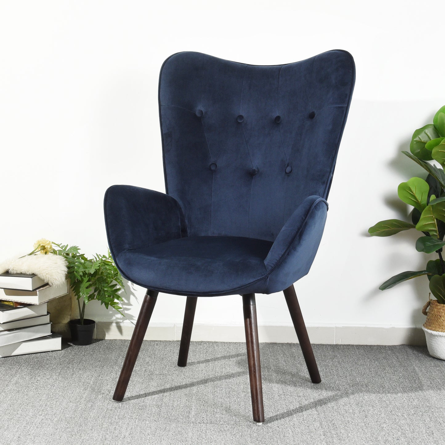 Velvet Accent Chair Modern Tufted Button Wingback Wooden Legs Kas