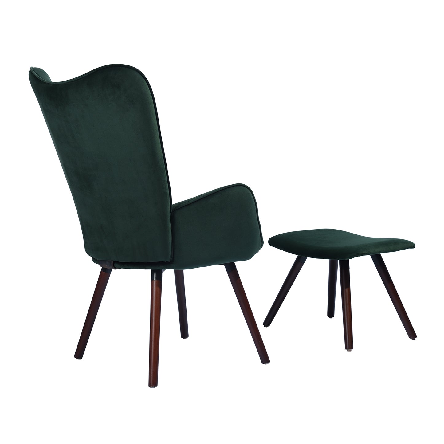 Velvet Accent Chair with Footrest Stool Tufted Button Wingback Wooden Legs Kas