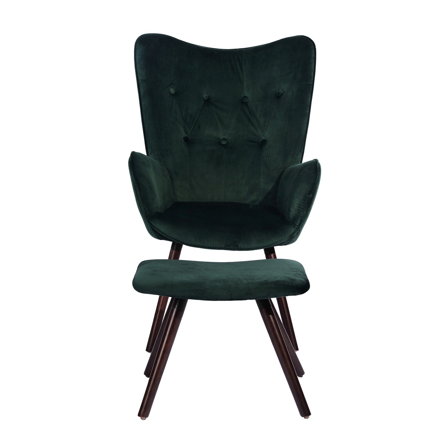 Velvet Accent Chair with Footrest Stool Tufted Button Wingback Wooden Legs Kas