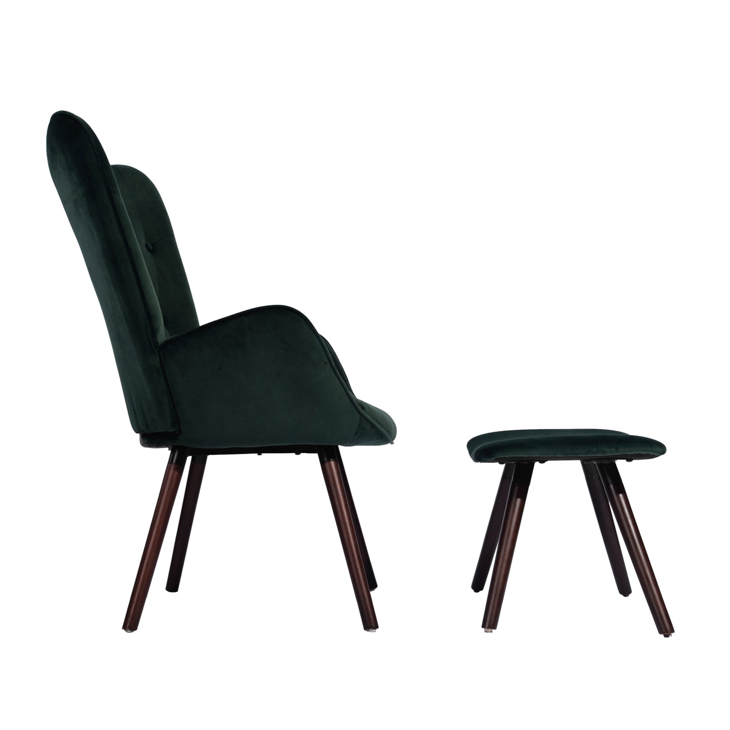 Velvet Accent Chair with Footrest Stool Tufted Button Wingback Wooden Legs Kas