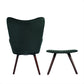 Velvet Accent Chair with Footrest Stool Tufted Button Wingback Wooden Legs Kas