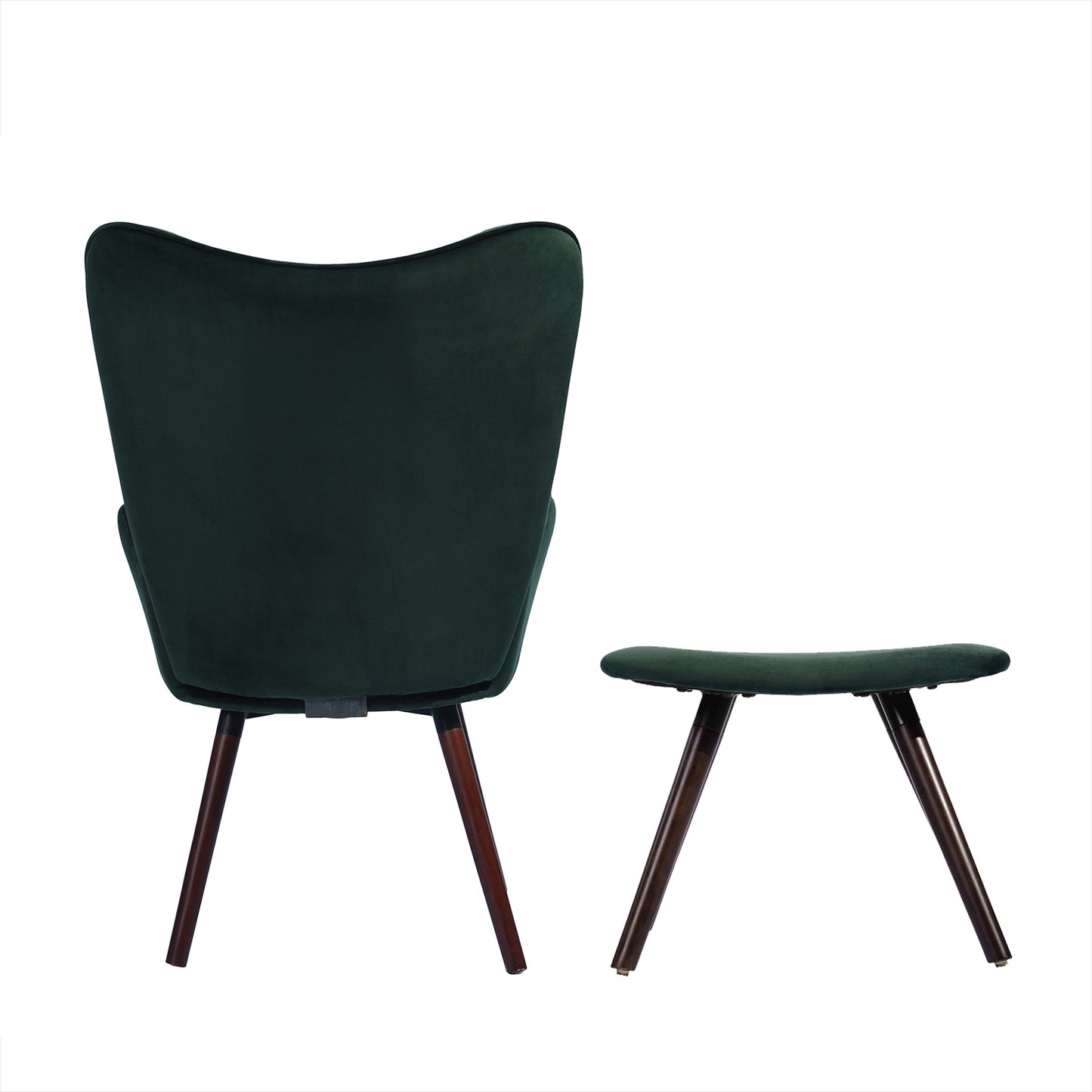 Velvet Accent Chair with Footrest Stool Tufted Button Wingback Wooden Legs Kas