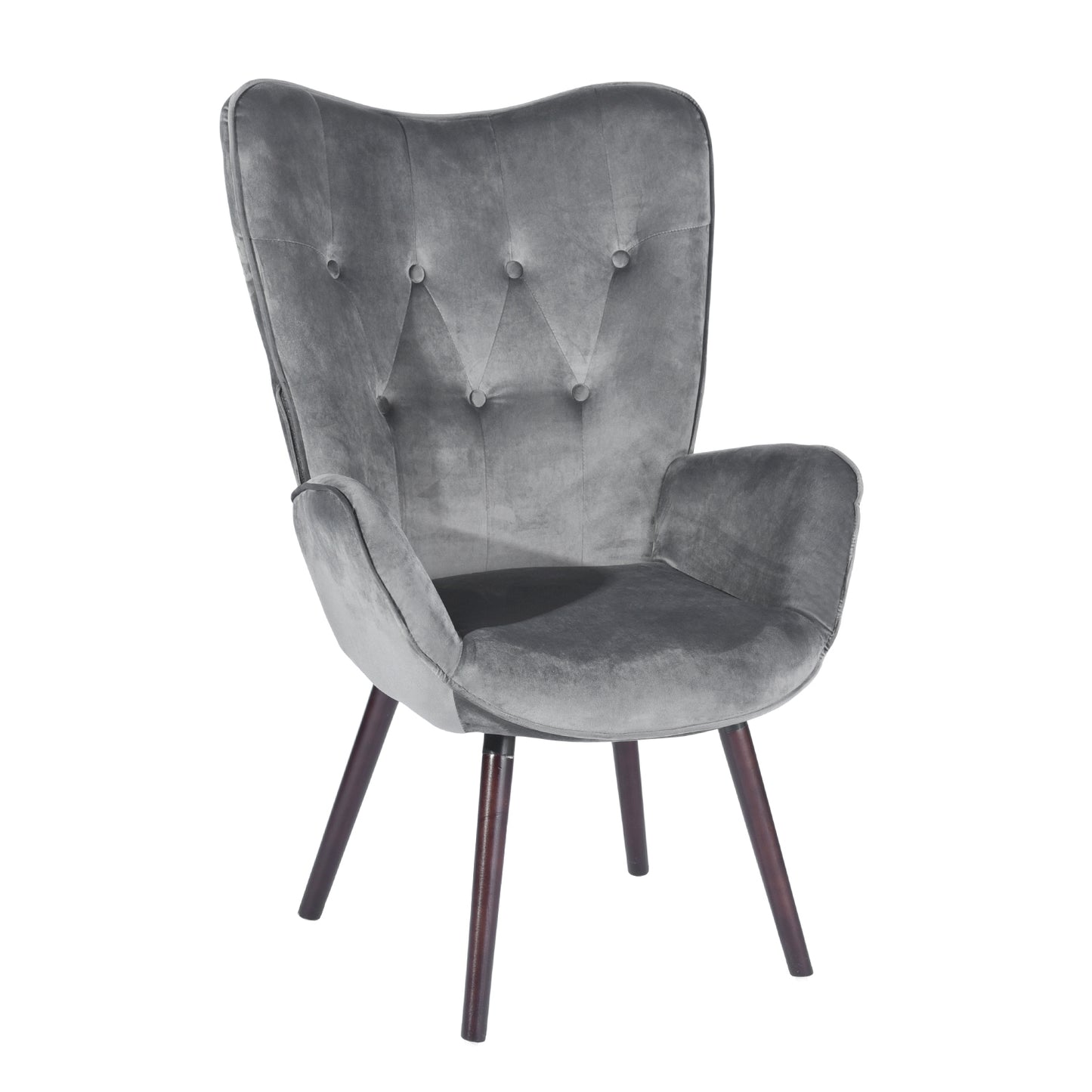 Velvet Accent Chair Modern Tufted Button Wingback Wooden Legs Kas