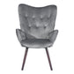 Velvet Accent Chair Modern Tufted Button Wingback Wooden Legs Kas