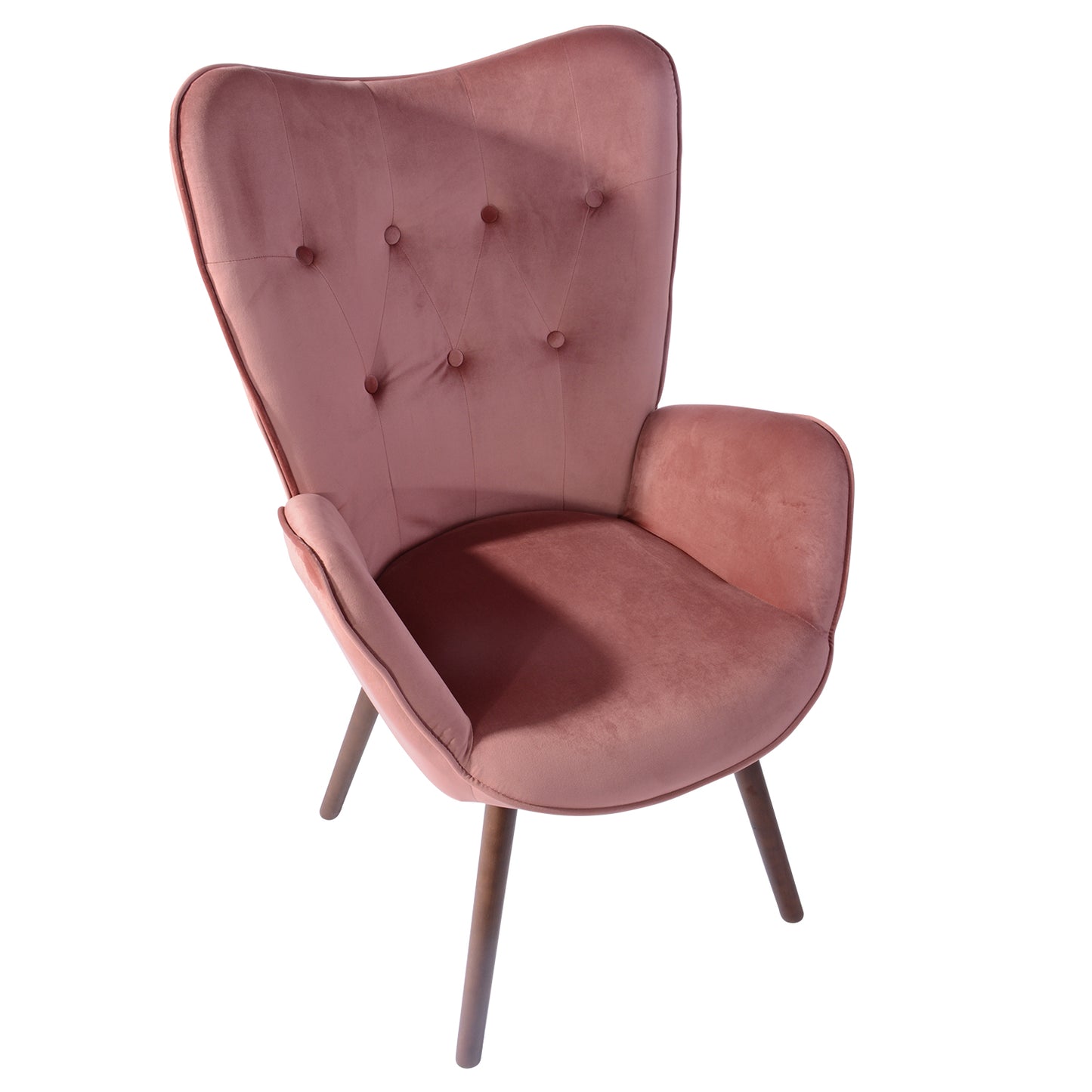 Velvet Accent Chair Modern Tufted Button Wingback Wooden Legs Kas