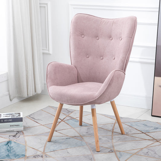 Fabric Accent Chair Modern Tufted Button Wingback Wooden Legs Kas
