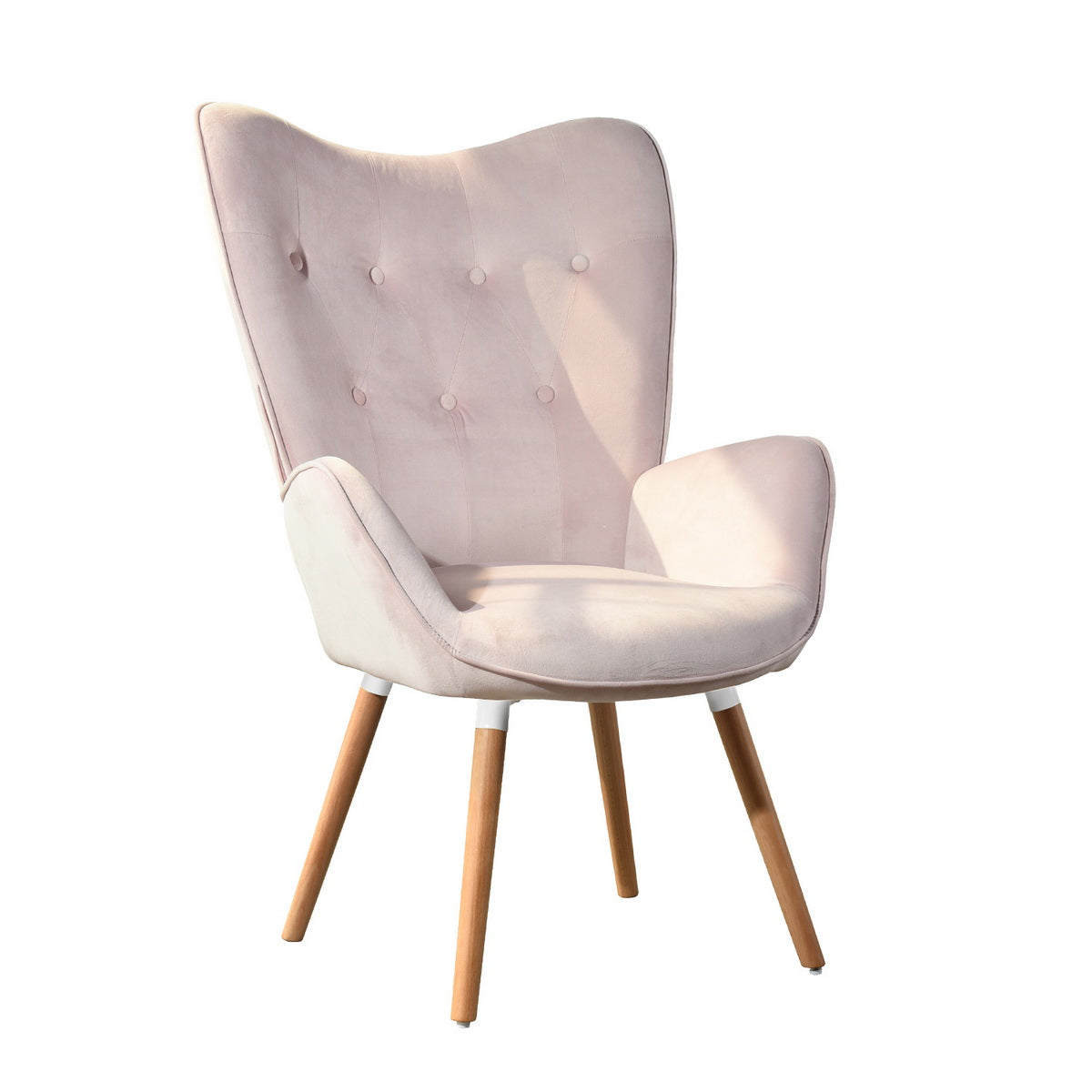 Velvet Accent Chair Modern Tufted Button Wingback Wooden Legs Kas