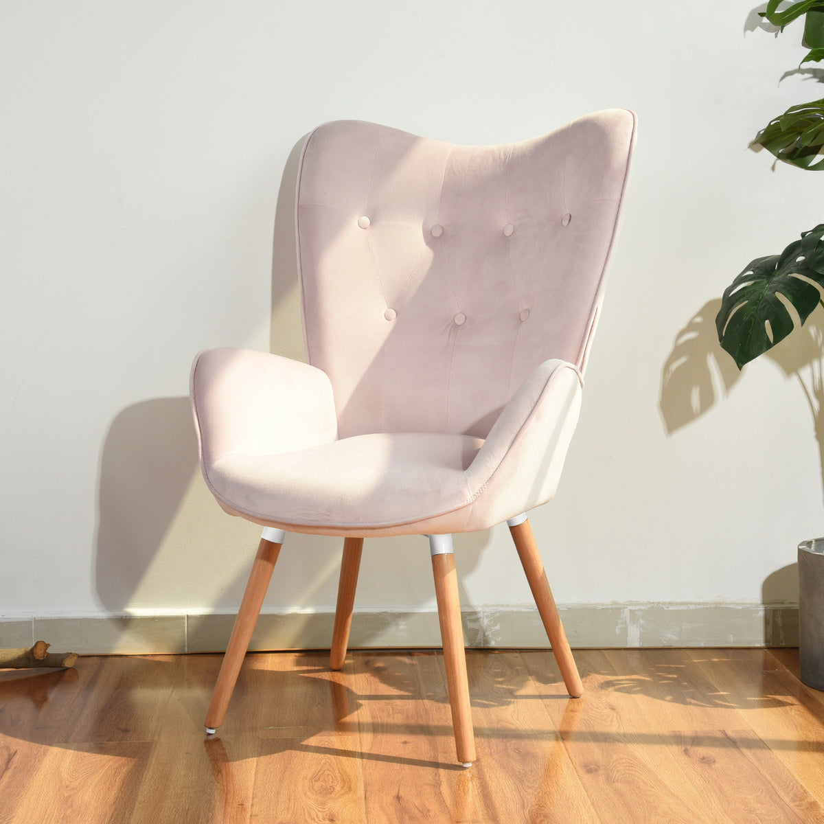 Velvet Accent Chair Modern Tufted Button Wingback Wooden Legs Kas