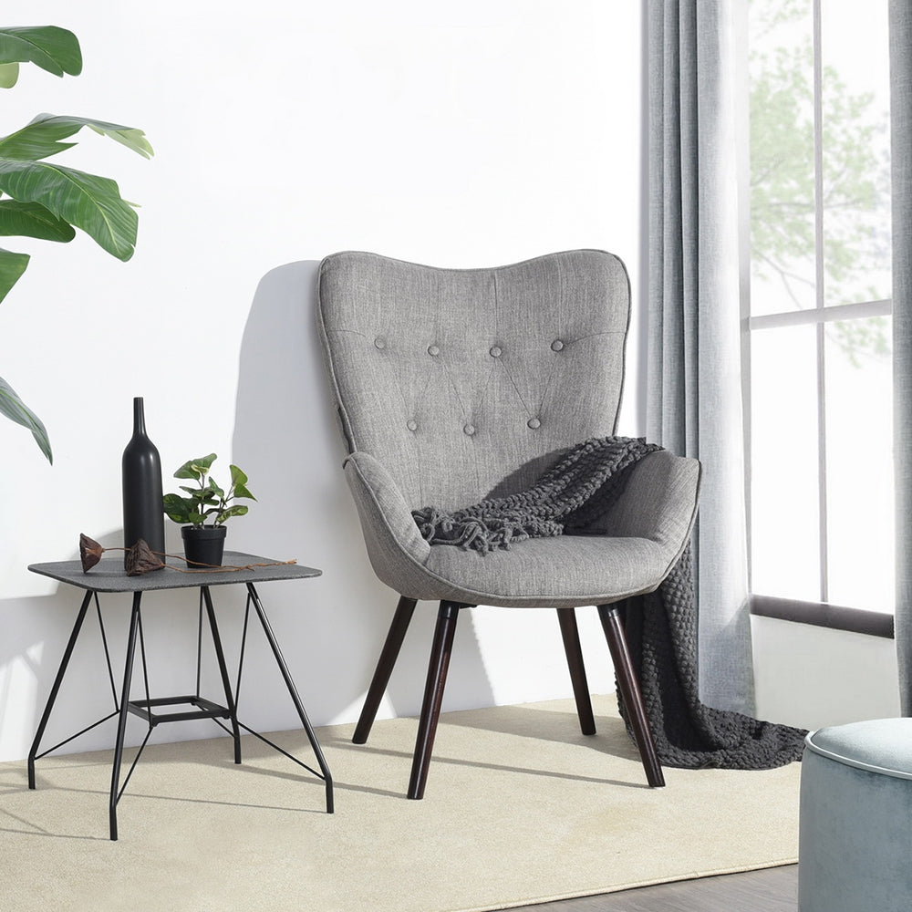 Fabric Accent Chair Modern Tufted Button Wingback Wooden Legs Kas