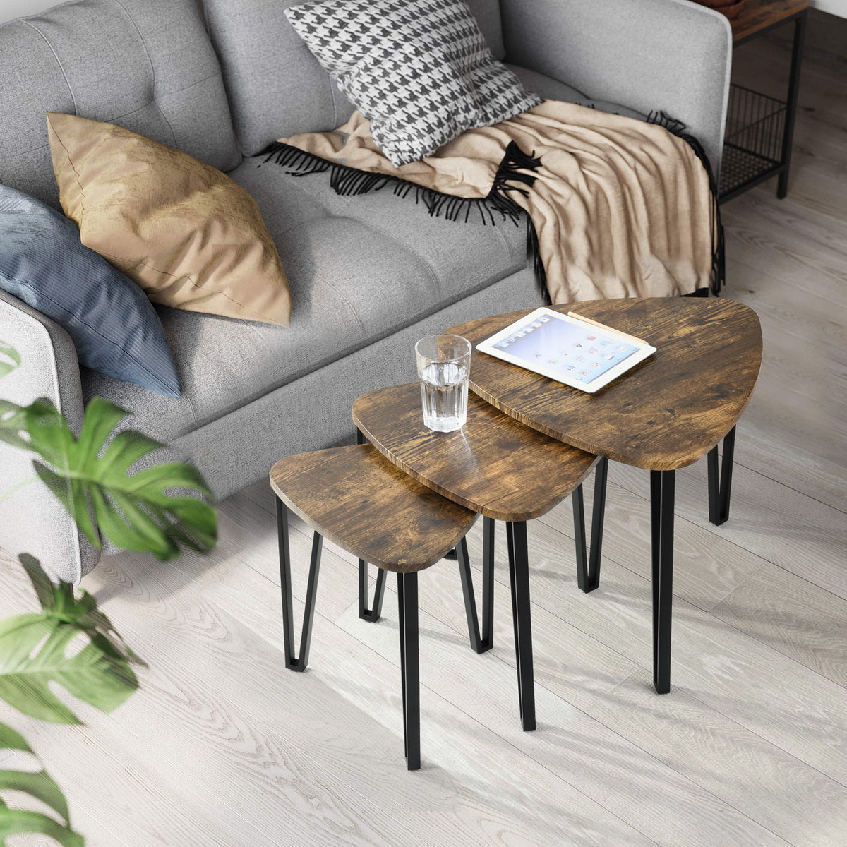 Set of 3 Nesting Coffee Table End Table Industrial Kauwhata