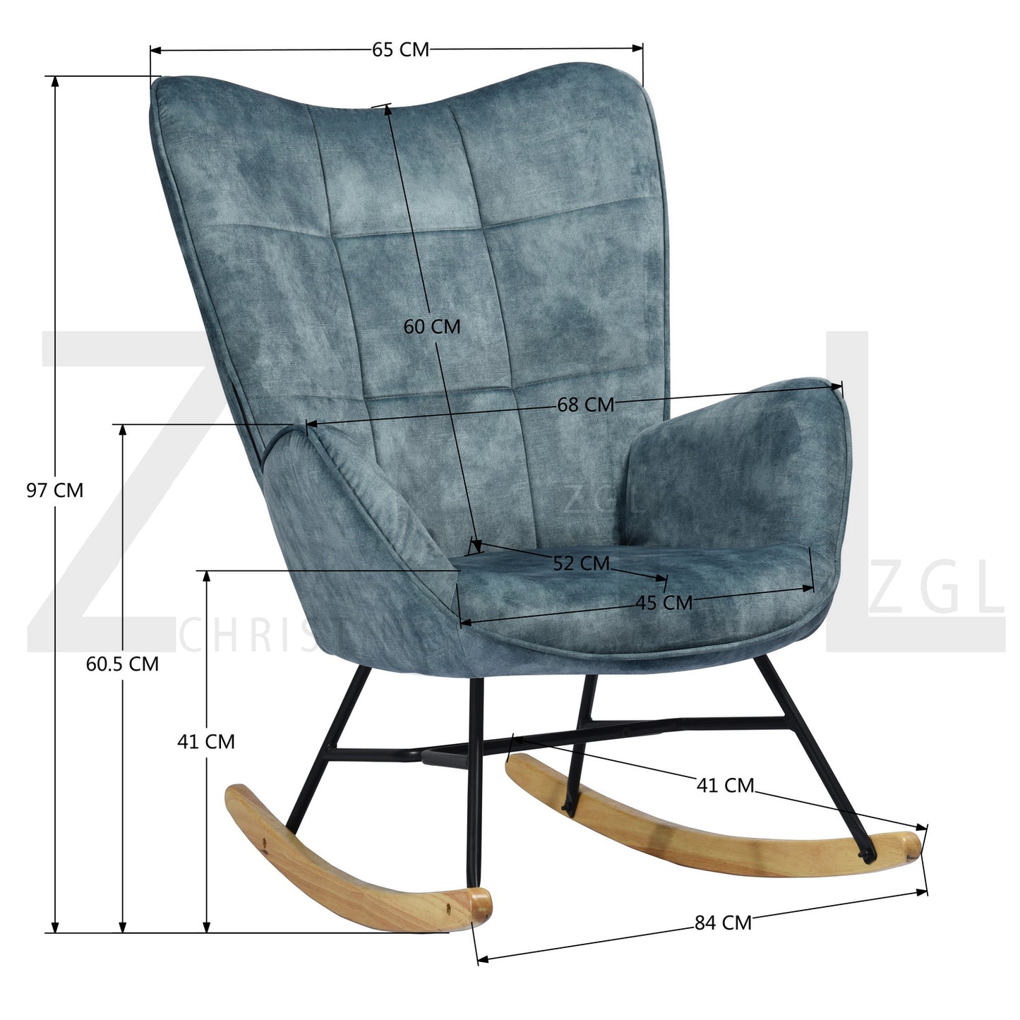 Rocking Accent Chair Fabric Velvet Wooden Legs Armrest Kelan