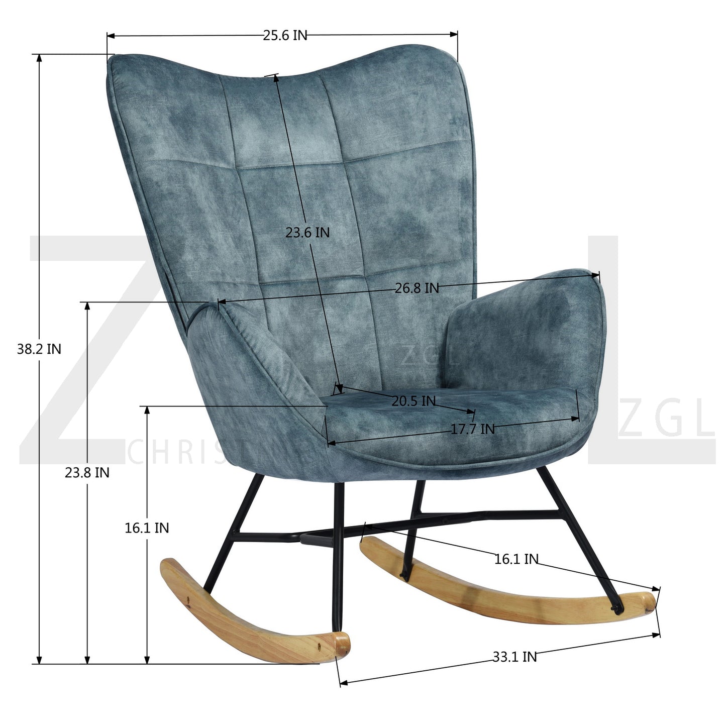 Rocking Accent Chair Fabric Velvet Wooden Legs Armrest Kelan