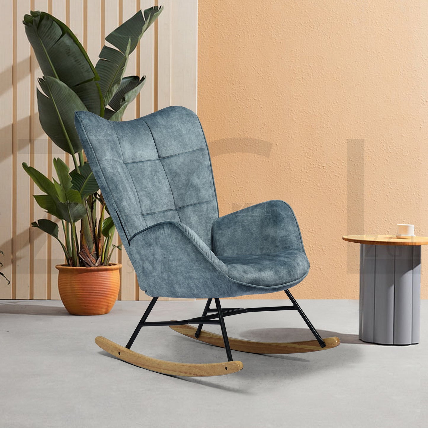 Rocking Accent Chair Fabric Velvet Wooden Legs Armrest Kelan