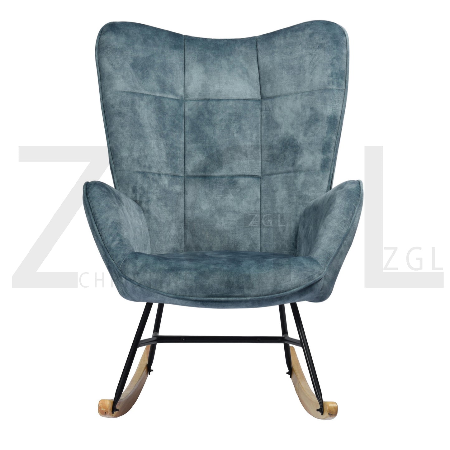 Rocking Accent Chair Fabric Velvet Wooden Legs Armrest Kelan