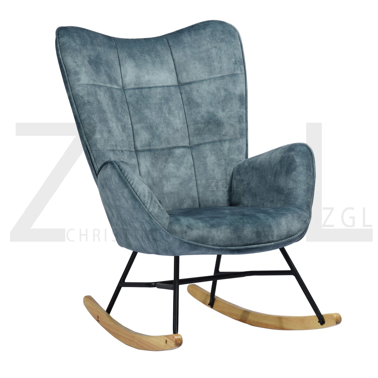 Rocking Accent Chair Fabric Velvet Wooden Legs Armrest Kelan