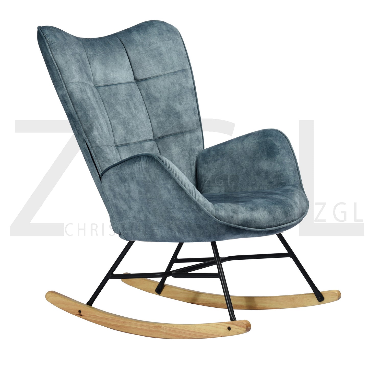 Rocking Accent Chair Fabric Velvet Wooden Legs Armrest Kelan