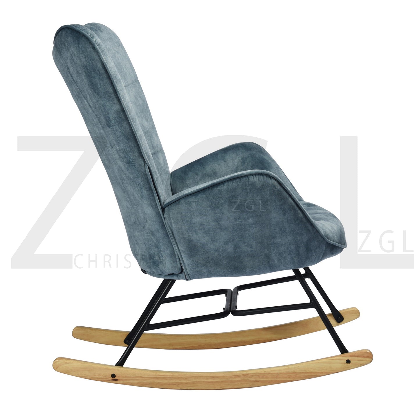 Rocking Accent Chair Fabric Velvet Wooden Legs Armrest Kelan