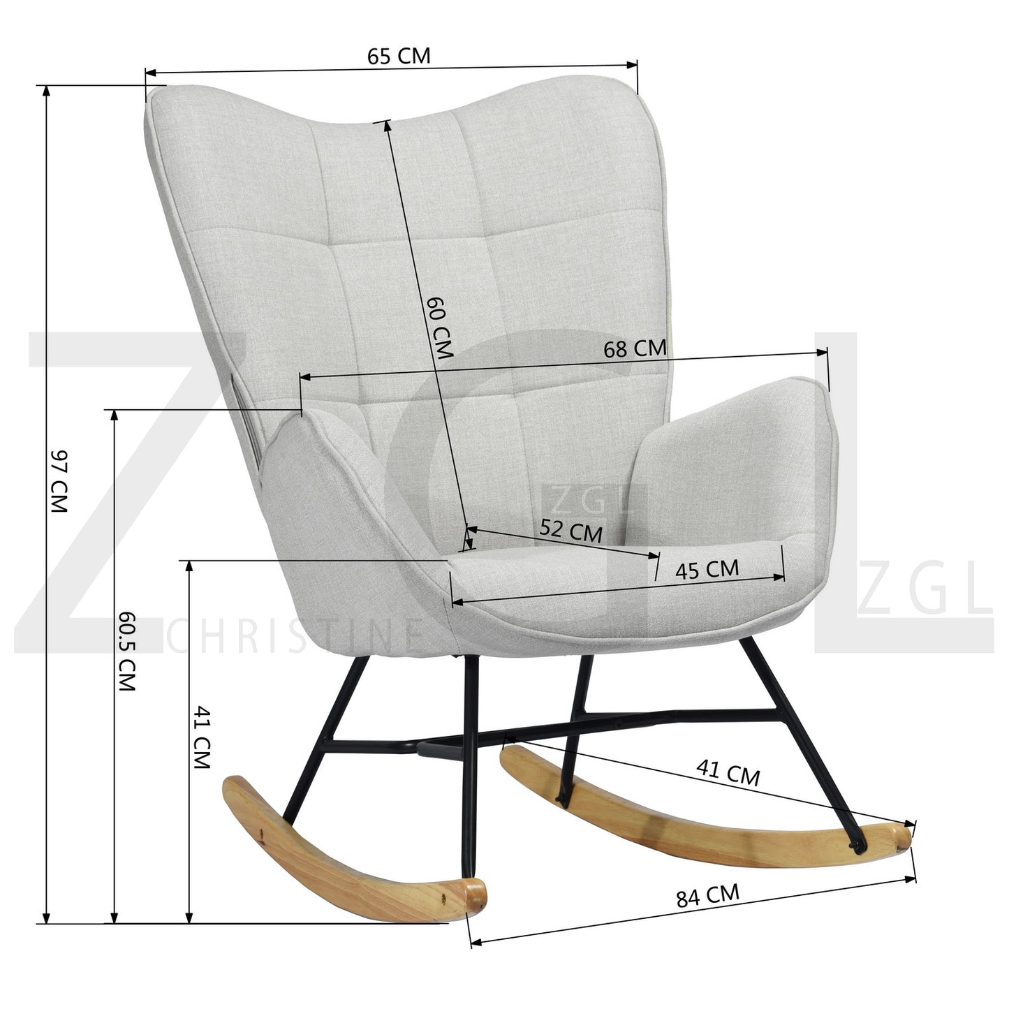 Rocking Accent Chair Fabric Velvet Wooden Legs Armrest Kelan