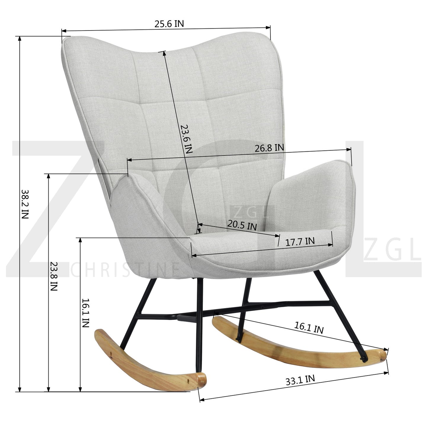 Rocking Accent Chair Fabric Velvet Wooden Legs Armrest Kelan