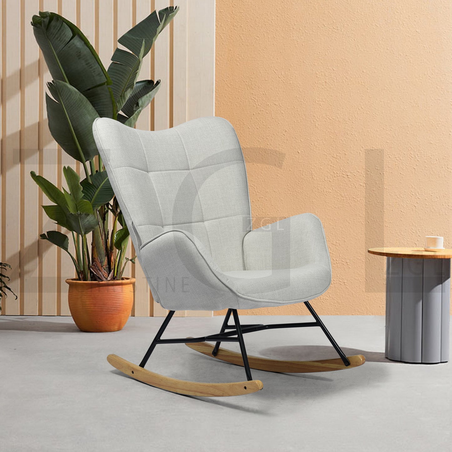Rocking Accent Chair Fabric Velvet Wooden Legs Armrest Kelan