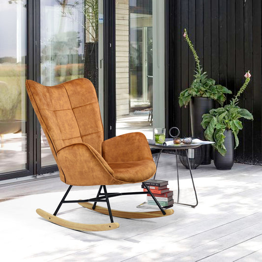Rocking Accent Chair Fabric Velvet Wooden Legs Armrest Kelan