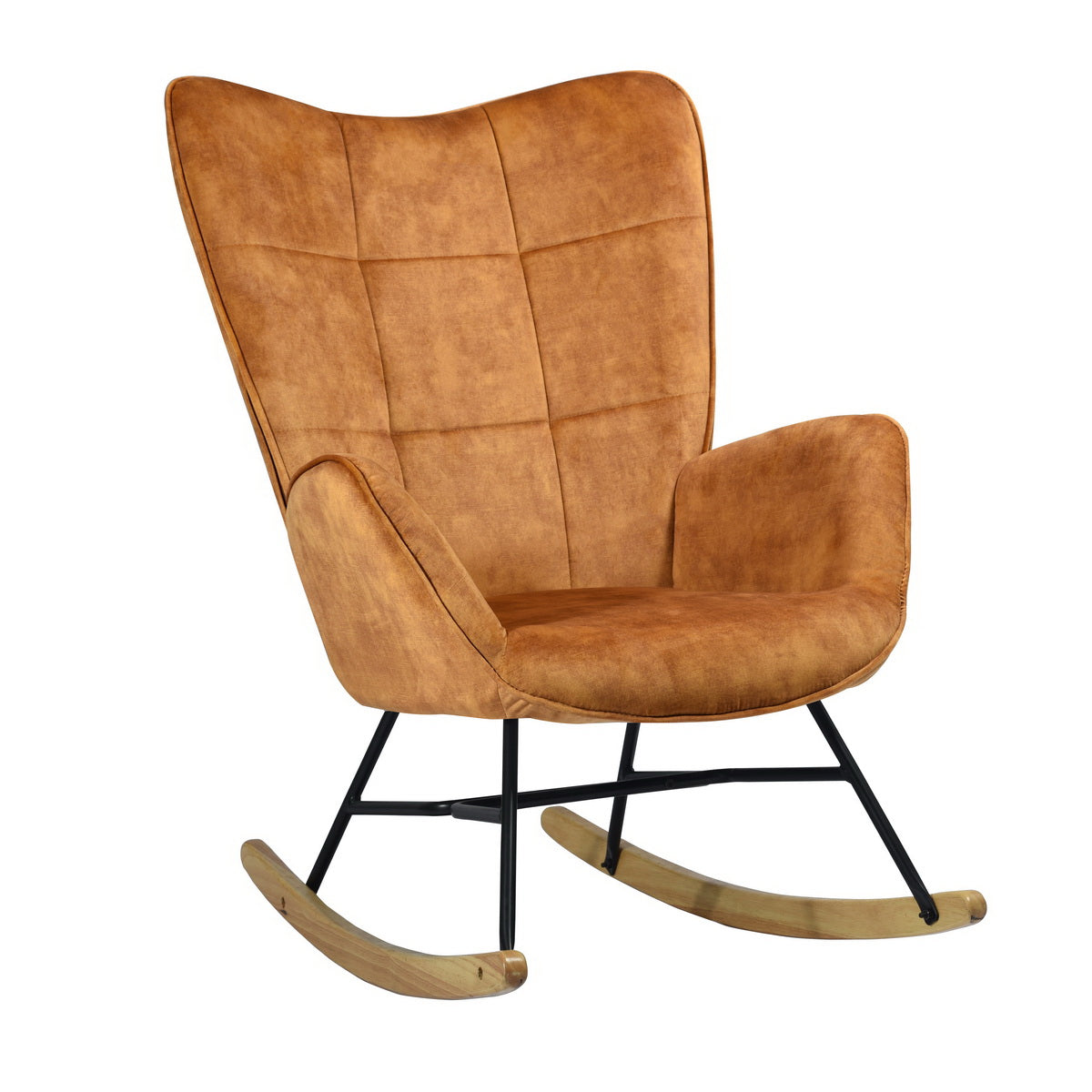 Rocking Accent Chair Fabric Velvet Wooden Legs Armrest Kelan