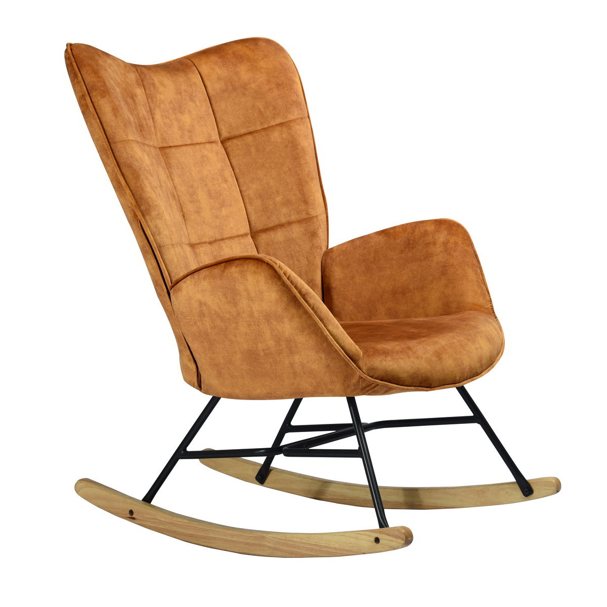 Rocking Accent Chair Fabric Velvet Wooden Legs Armrest Kelan