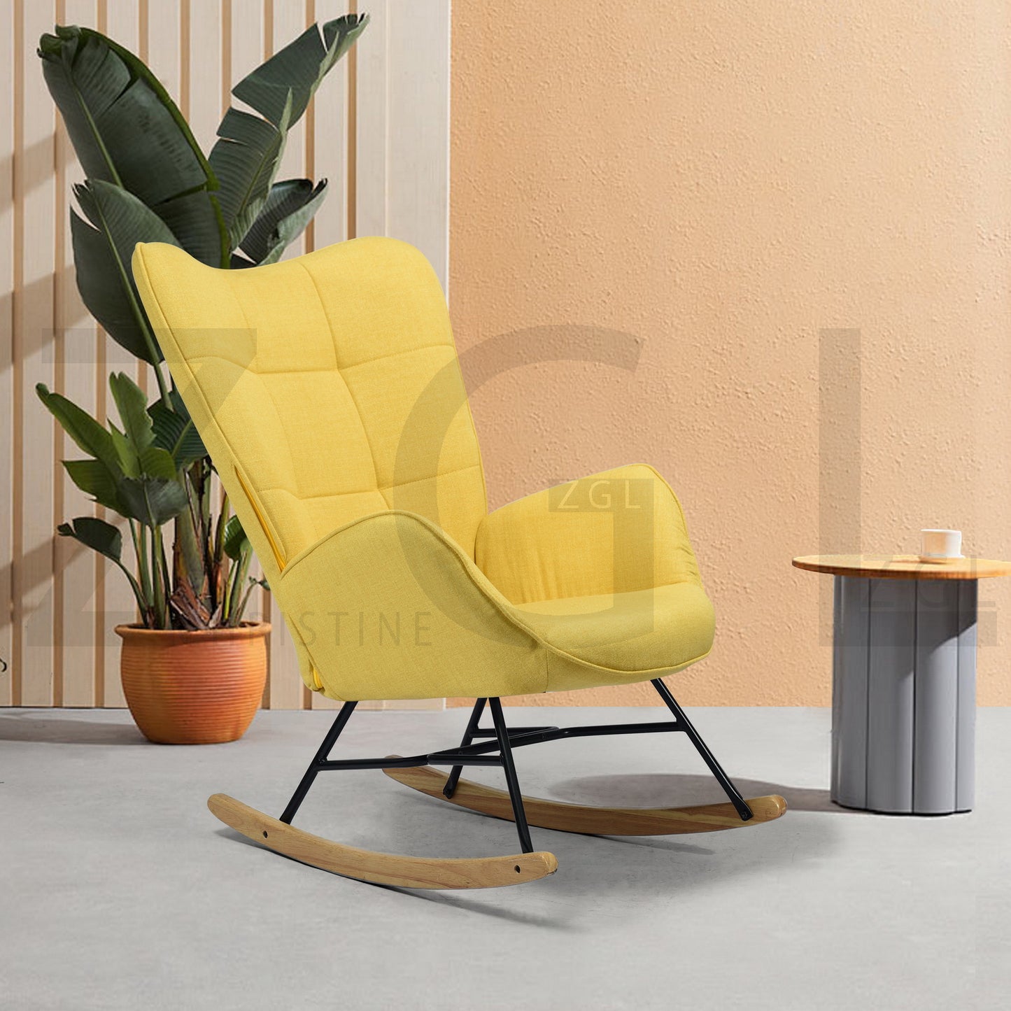 Rocking Accent Chair Fabric Velvet Wooden Legs Armrest Kelan