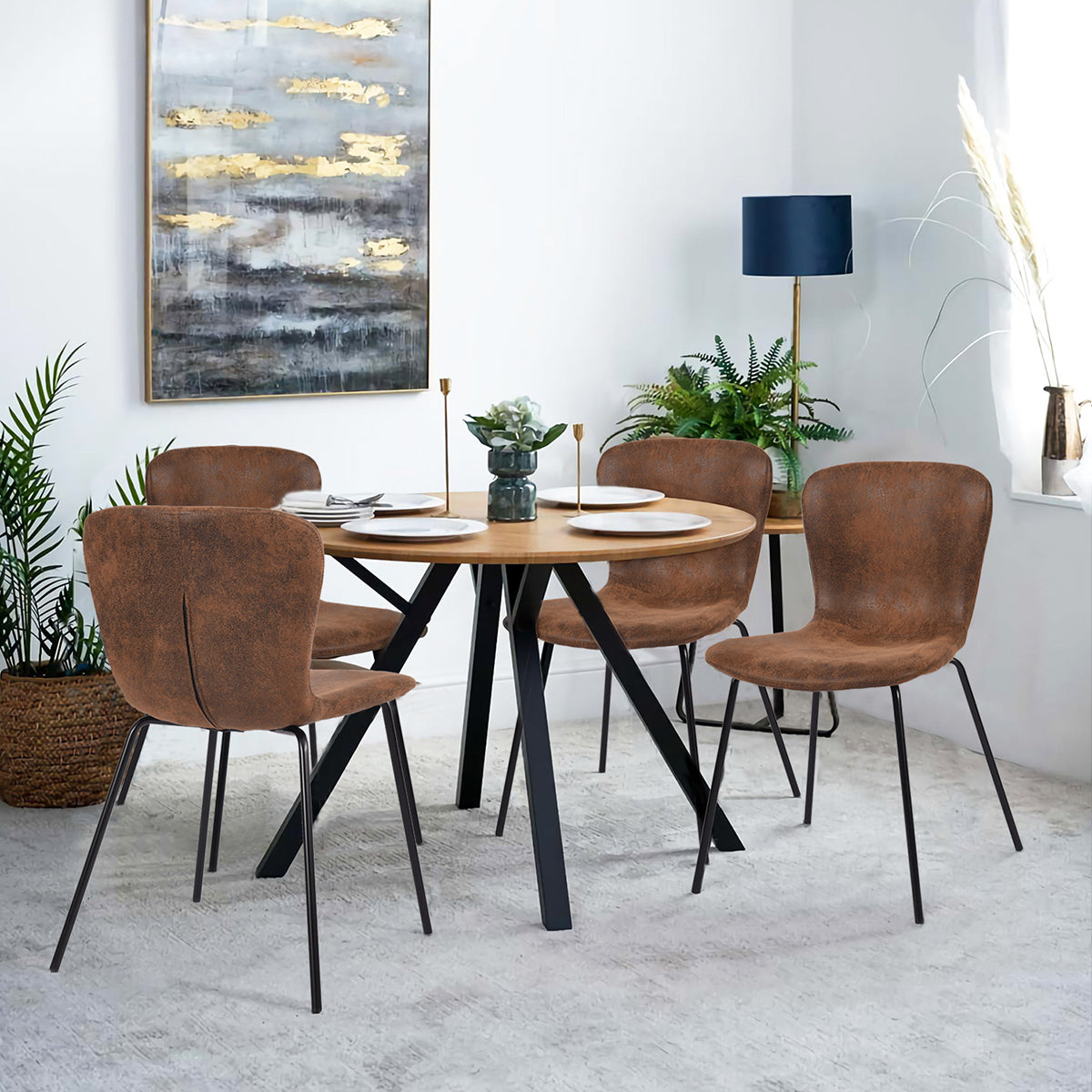 Dining Chairs Vintage PU Upholstered Metal Legs Koziello
