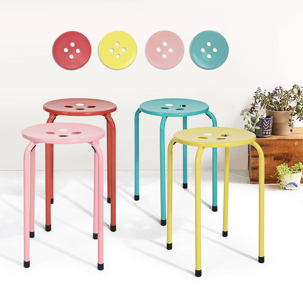 Plastic Stackable Stools Lemon