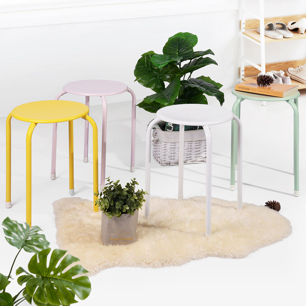 Plastic Stackable Stools Lemon