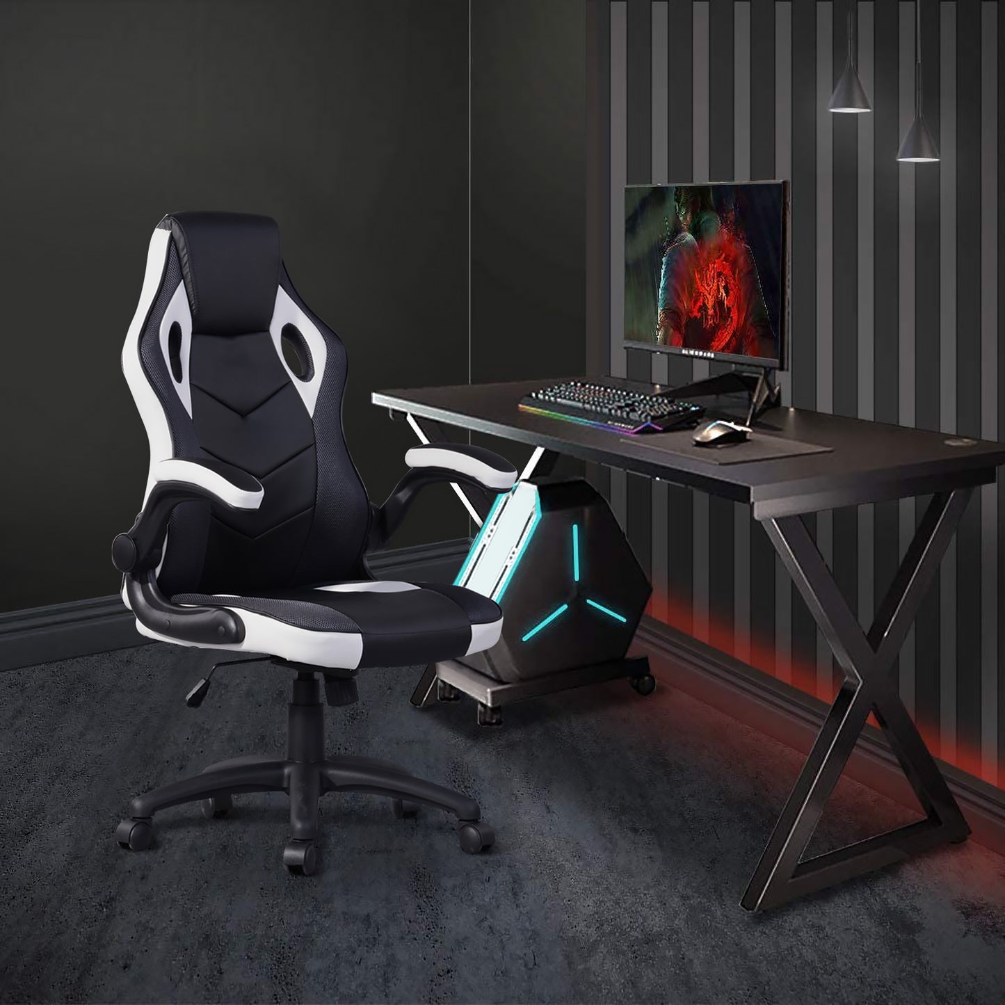 Gaming Chair Racing Office Chair Recliner Swivel Seat Height and Armrest Adjustable Little