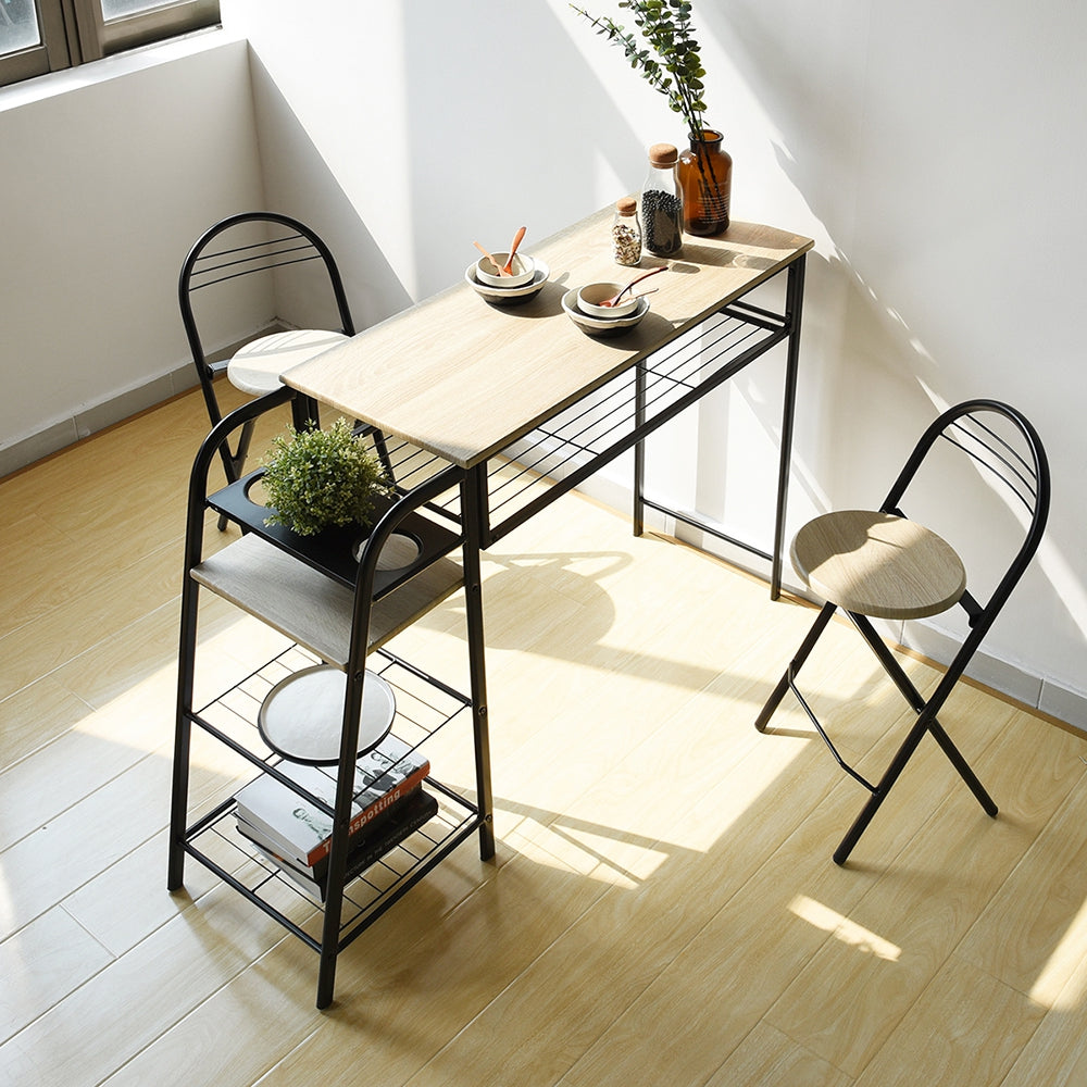 Set of 3 Breakfast Set 1 Table with 2 Folding Stools Dining Lueneburg
