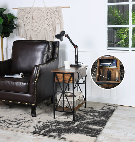 End Table with Charging Station Sofa Table Narrow with USB Ports Lutie