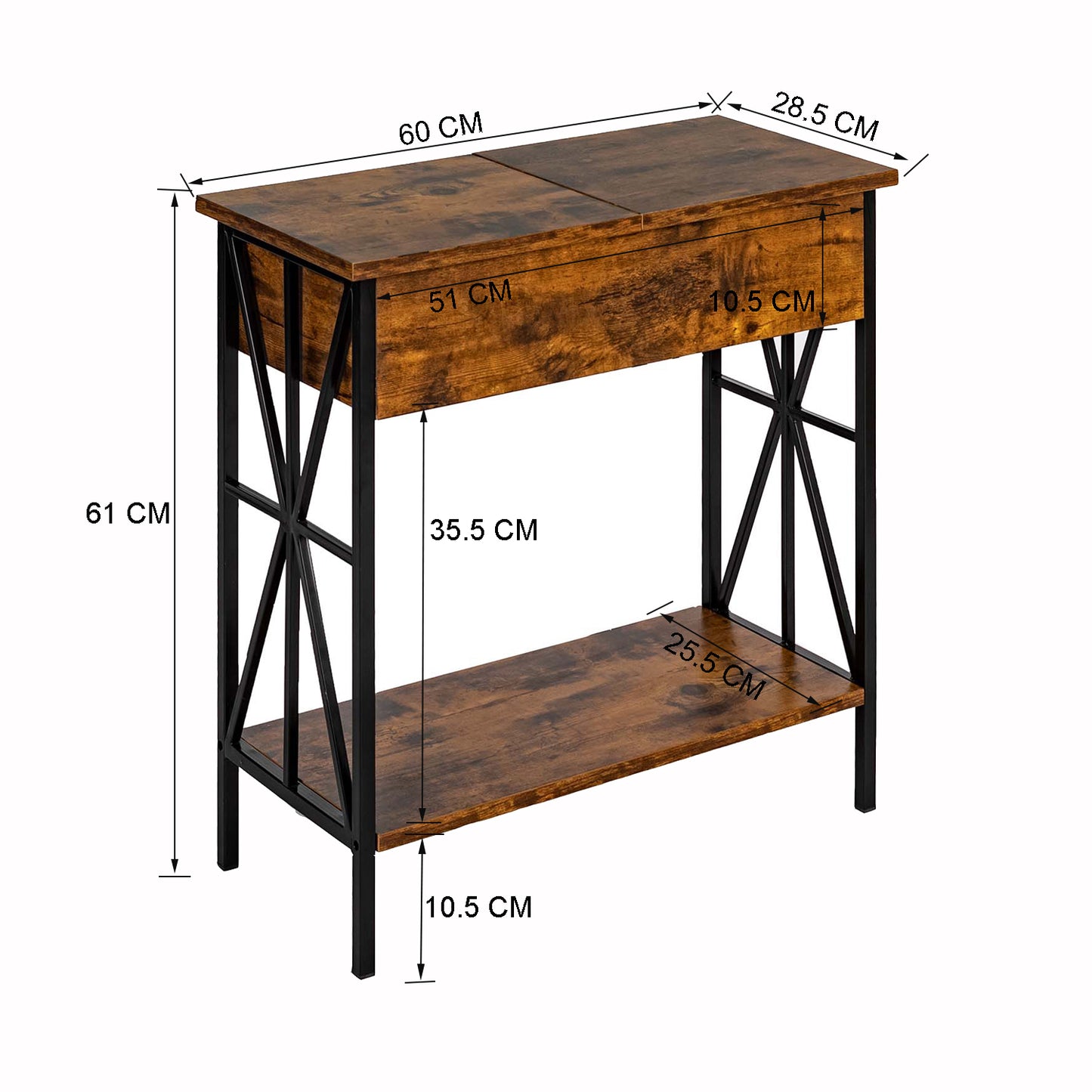 End Table with Charging Station Sofa Table Narrow with USB Ports Lutie
