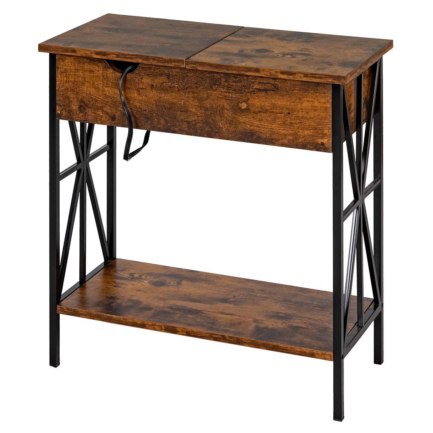 End Table with Charging Station Sofa Table Narrow with USB Ports Lutie