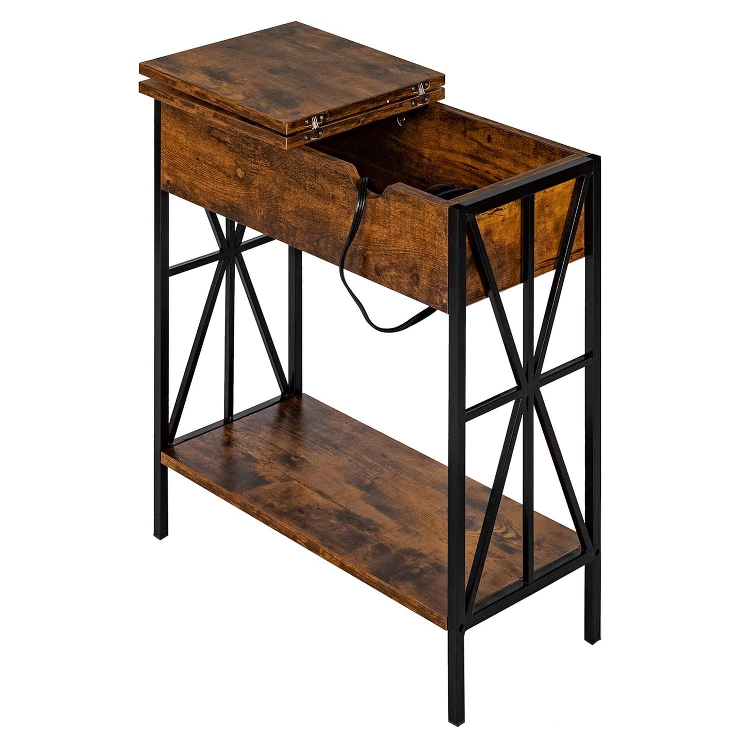 End Table with Charging Station Sofa Table Narrow with USB Ports Lutie