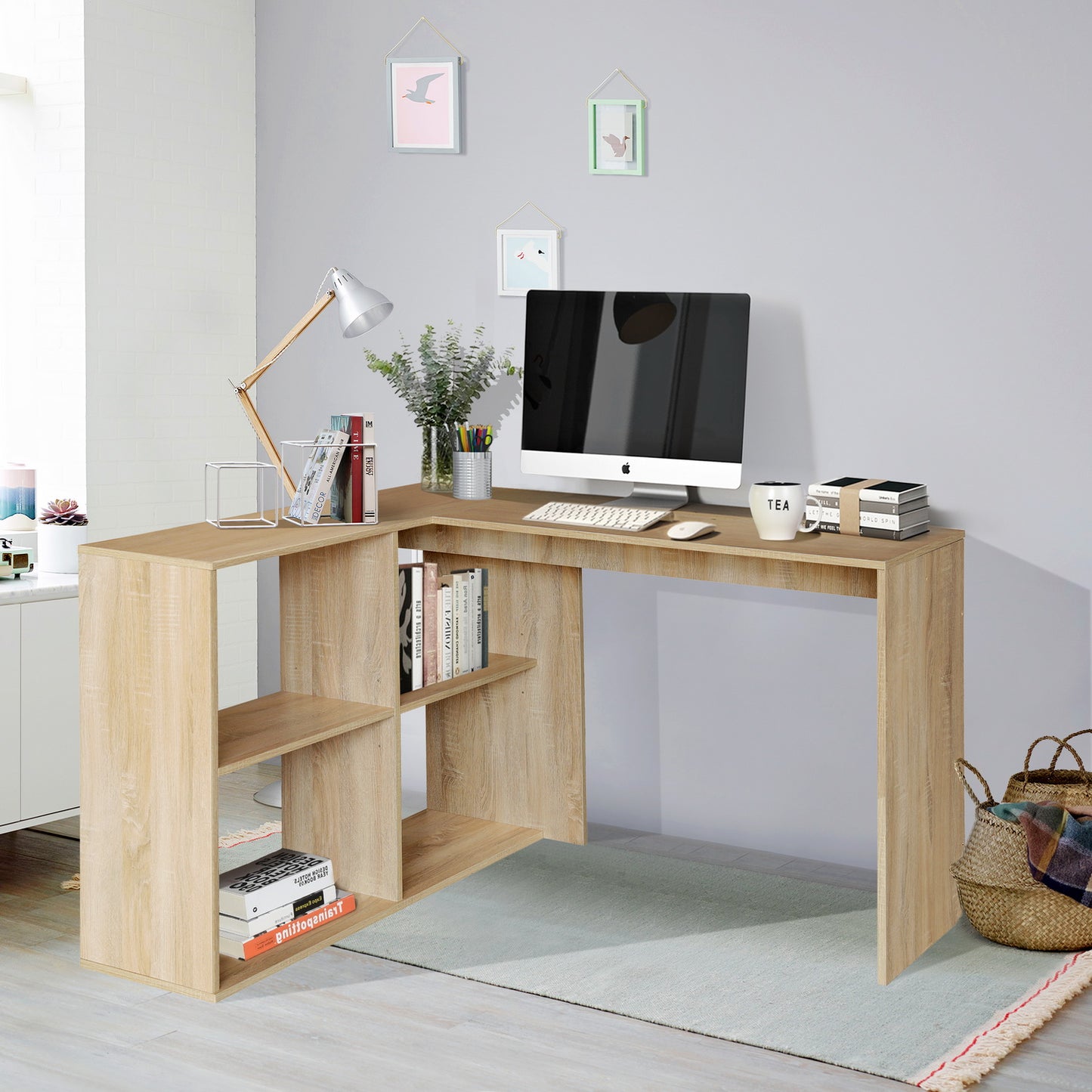 L-Shaped Computer Office Desk with 4 Cube Storage Mccoy