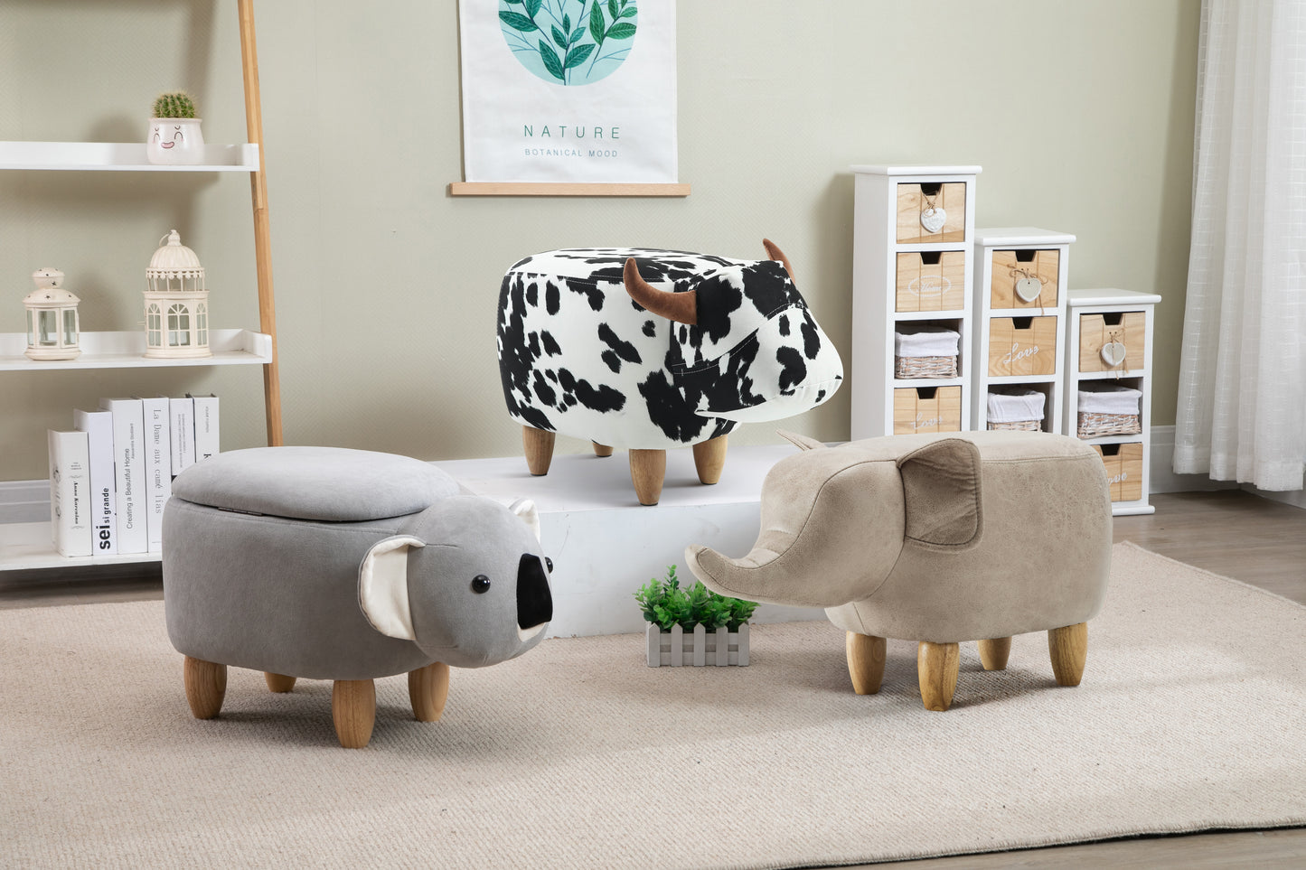 Storage Ottoman Animal Bench Upholstered Footrest Stool Olesen