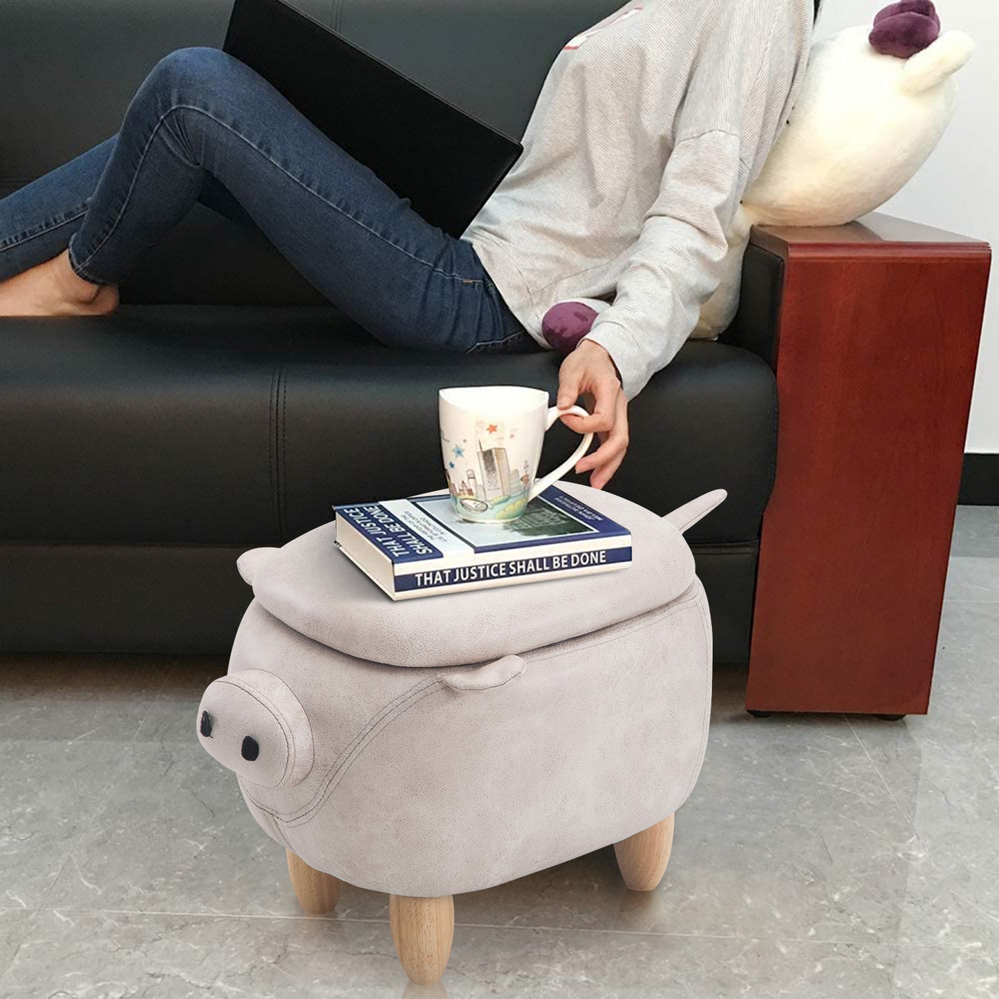 Storage Ottoman Animal Bench Upholstered Footrest Stool Olesen